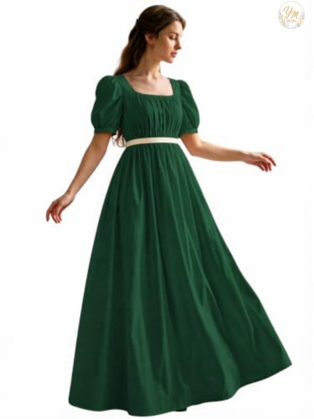 Victorian Tea Gown Dress Satin Sash Ruffle Puff Sleeve Ball Gown